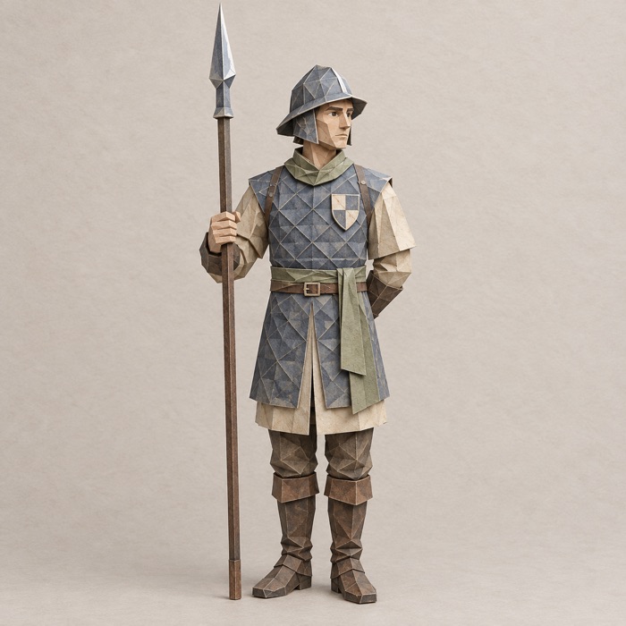 Papercraft castle guard holding a spear